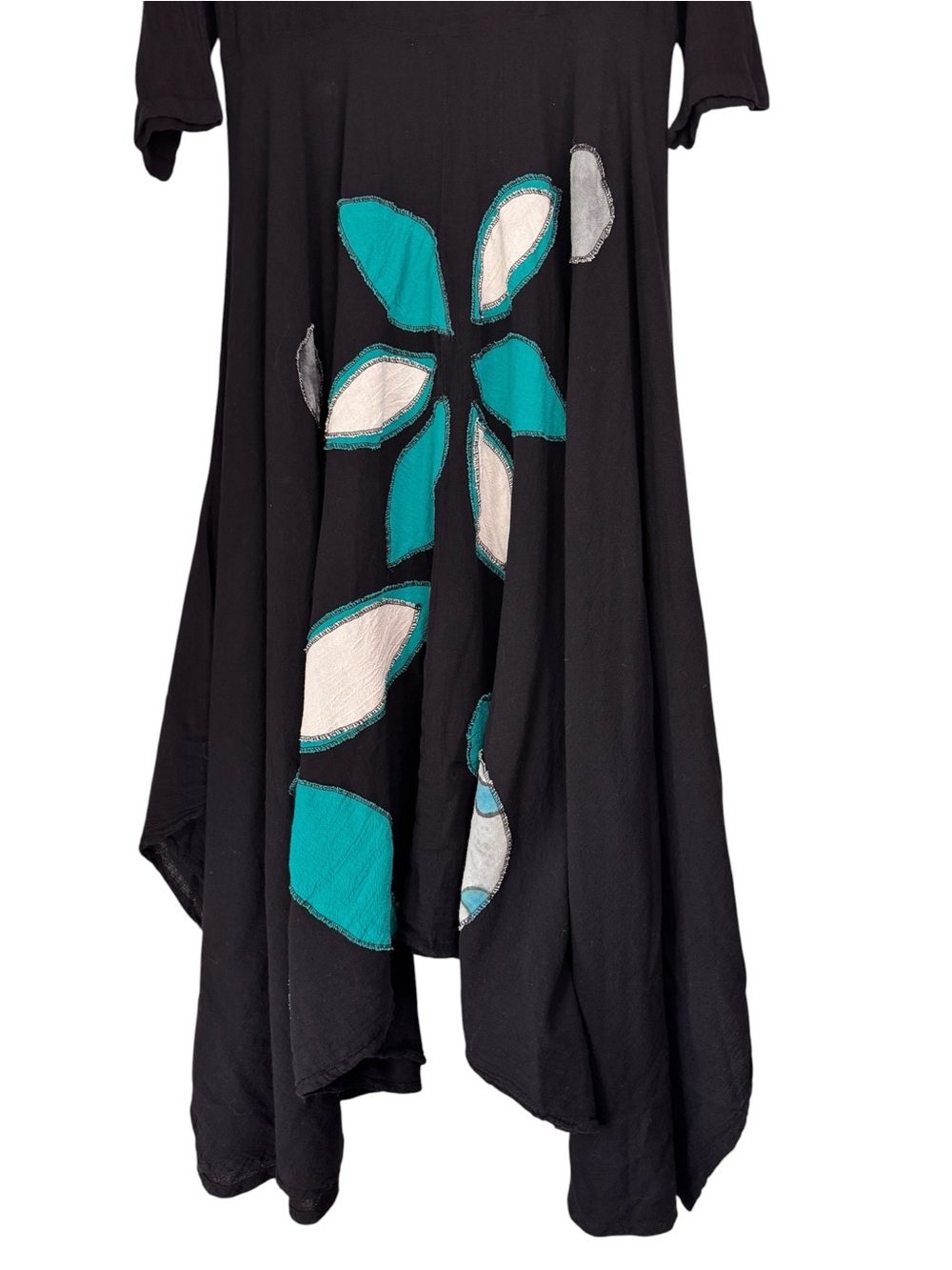 Cottonways Dress Alebrijes Maria Size Small Black Cotton Gauze Blue Floral Art - Picture 3 of 10